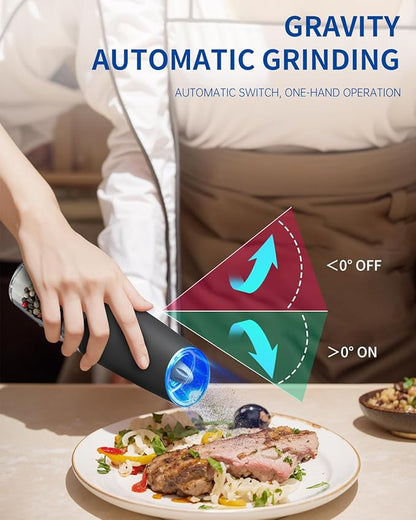 CIRCLE JOY Gravity Electric Pepper Grinder Salt Grinder Pepper Griner Mill Electric with LED Light, Battery Operated, Adjustable Coarseness, Washable 135ml Container, 1 Pcs - Image 2