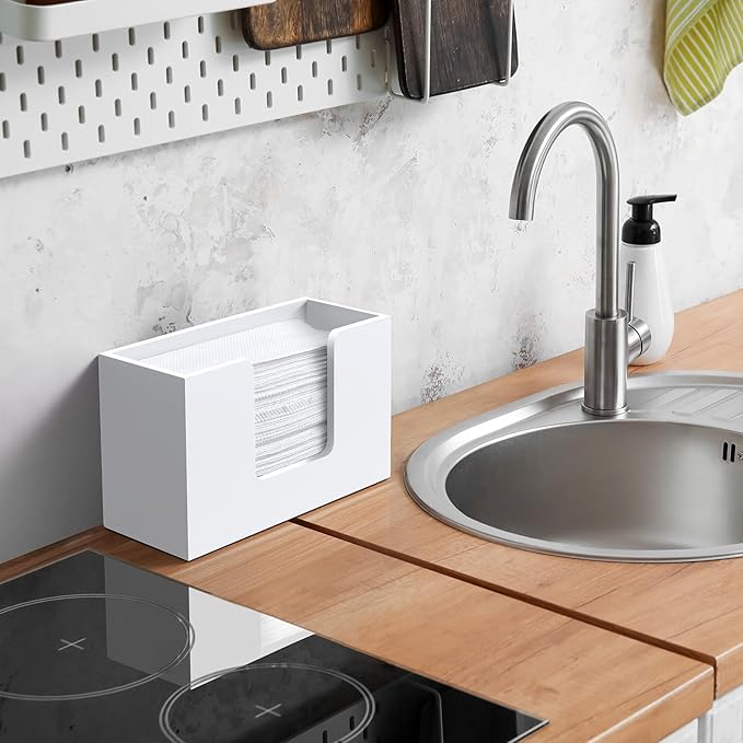Paper Towel Dispenser Countertop, Wooden Bathroom Paper Towel Holder, White Napkin Holder for Kitchen, Countertop Multifold C-Fold, Z-Fold, Trifold Paper Hand Towel Dispenser for Bathroom Toilet - Image 6