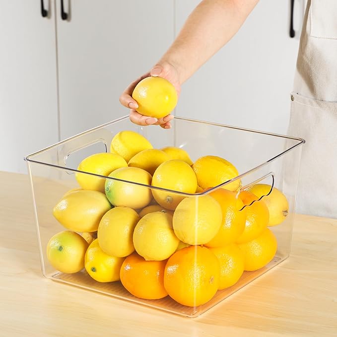 Vtopmart 8 Pack Extra Large Clear Plastic Storage Bins,11x11 Cube Acrylic Organizer Square Containers with Handle for Pantry,Closet,LaundryRoom,Kitchen,Bathroom,UnderSink Organization - Image 6