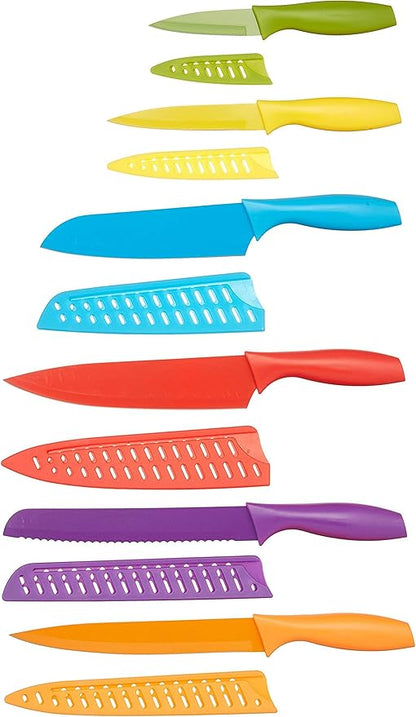 Amazon Basics Color-Coded Dishwasher Safe Kitchen Knife Set, 12-Piece with Ergonomic Handles, Non-stick Sharp Blades, 6 Knives with 6 Blade Guards, Multicolor, 13.88 x 4.13 x 1.38 inch by AmazonBasics