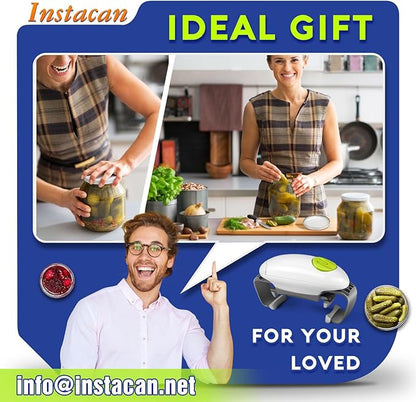 INSTACAN Electric Jar Opener for Seniors with Arthritis, One Touch Automatic Jar Opener for Weak Hands, Easy Open Standard & Vacuum Sealed Kitchen Jars, Auto-Off Design (White)