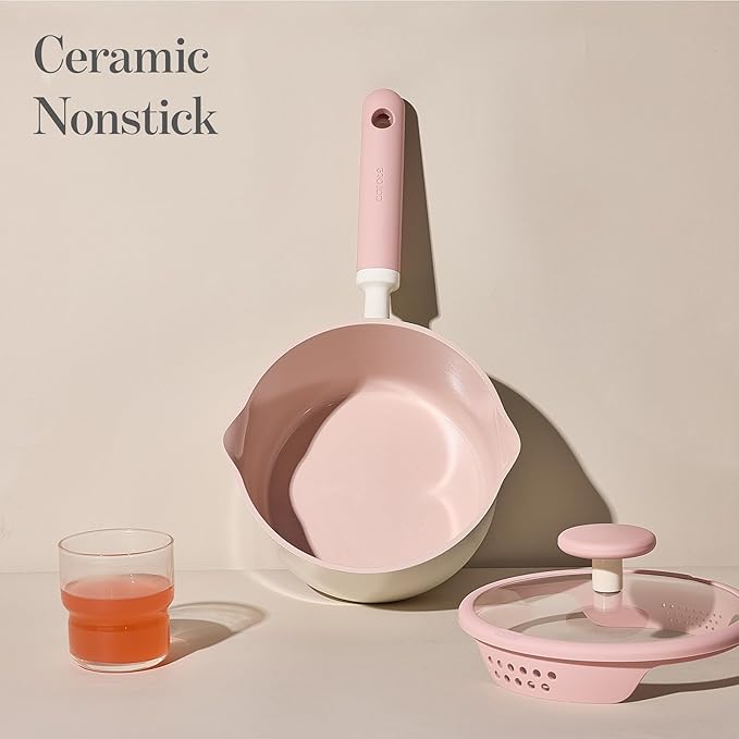 CAROTE 2.5QT & 3.0QT Sauce Pan Sets with Lid & Ladle Ceramic Nonstick Pot Set Non Toxic Saucepan with Stay-cool Handle Small Kitchen Cooking Pots, Easy to Clean, Induction Comptable, PFOA FREE - Image 4