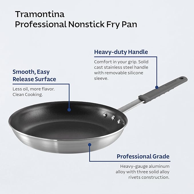 Tramontina Professional 12-Inch Non Stick Large Frying Pan, Heavy-Gauge Aluminum Skillet with Reinforced Nonstick Coating, Gray Handle, Dishwasher and Oven Safe - Image 4