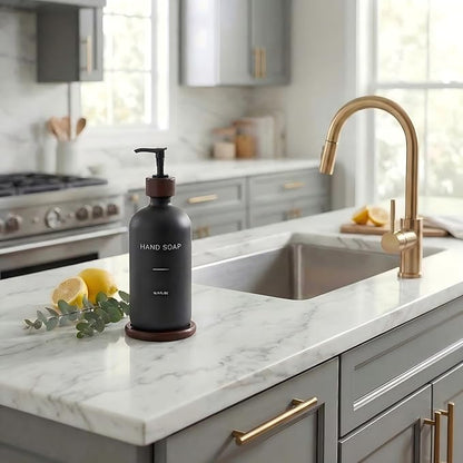 Black Soap Dispenser, Refillable Hand Soap Dispenser with Tray, Suitable for Bathroom Soap Dispenser, Soap Dispenser for Kitchen Sink, Modern Home Decor. (Black)
