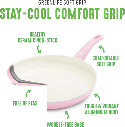 GreenLife 6QT Ceramic Nonstick Stockpot with Glass Straining Lid, PFAS-Free, Dishwasher Safe, Stay-Cool Handles, Oven Safe to 350°F, Wobble-Free Base, Even Heating, Pink - Image 3