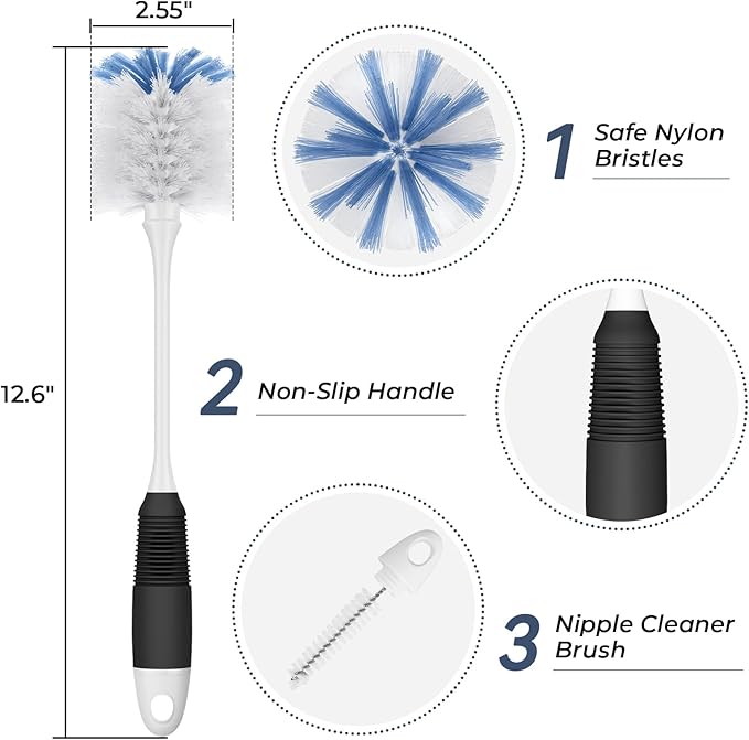 Amazer Bottle Brush Cleaner, Long Flexible Handle Bottle Brush Scrub for Water Bottles, Glasswares, Tumblers, Travel Coffee Mugs, 2 Pack - Image 2