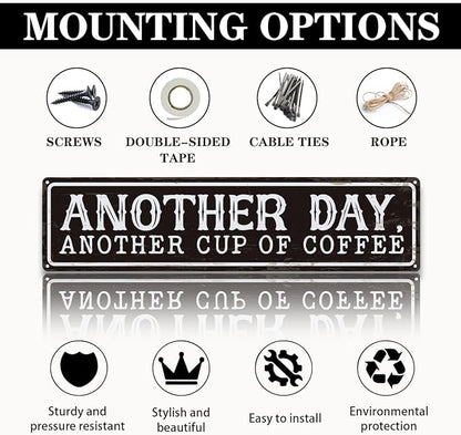 Coffee Metal Signs Decor, Another Day Another Cup of Coffee Sign, Retro Metal Tin Sign, Home Kitchen Wall Decor, Vintage Coffees Station Decors, Decorative Wall Signs 15.8x4 Inches - Image 3