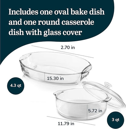Libbey Baker's Basics 2 Piece Casserole Dish with Lid - Elegant Glass Casserole Dishes for Oven - Versatile Baking Dishes to Store Leftovers and More - Image 3