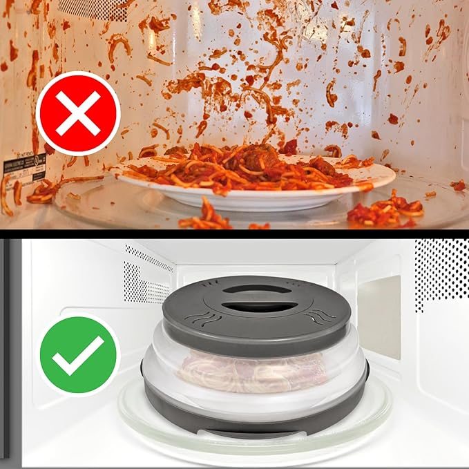 HOVER COVER 2 PACK Magnetic Microwave Splatter Cover with High Power, Strongest Magnetic Grip, Collapsible 12-Inch BPA-Free Food Lid, Vented Plate Guard, Dishwasher Safe, Space-Saving Storage - Gray - Image 4