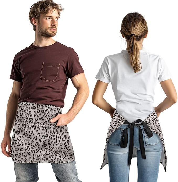 Server Apron with 3 Pockets, Waterproof Oil Waitress Waiter Half Apron for Restaurant Hotel Kitchen Cafe