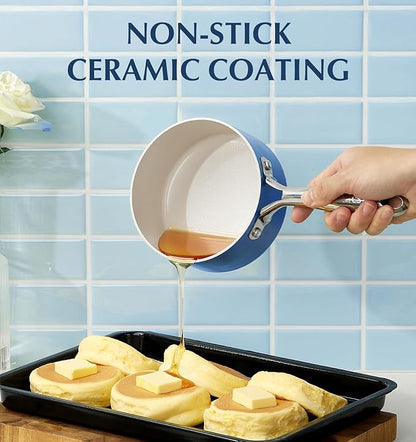 KOCH SYSTEME CS Small Saucepan with Lid, 1 Quart Nonstick Sauce Pan with PFAS-FREE Ceramic Coatings, Non-Toxic, Scratch-Resistant Small Cooking Pot with Lid, 1QT Small Sauce Pan, Blue - Image 2
