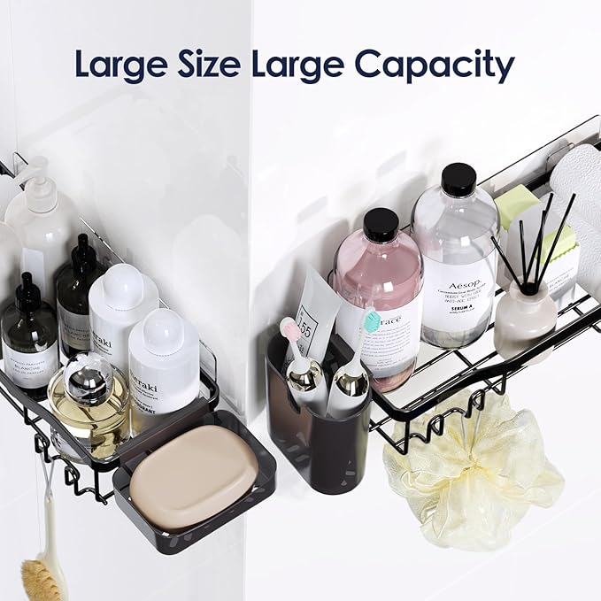 NESOMI Shower Caddy Adhesive Shower Organizer 7-Pack, Rustproof Stainless Steel Bathroom Shelves, Large Capacity No-Drill Rack Storage Accessories with Soap Dish Toothbrush Holder &24 Hooks Home Decor - Image 9