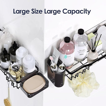 NESOMI Shower Caddy Adhesive Shower Organizer 7-Pack, Rustproof Stainless Steel Bathroom Shelves, Large Capacity No-Drill Rack Storage Accessories with Soap Dish Toothbrush Holder &24 Hooks Home Decor - Image 9