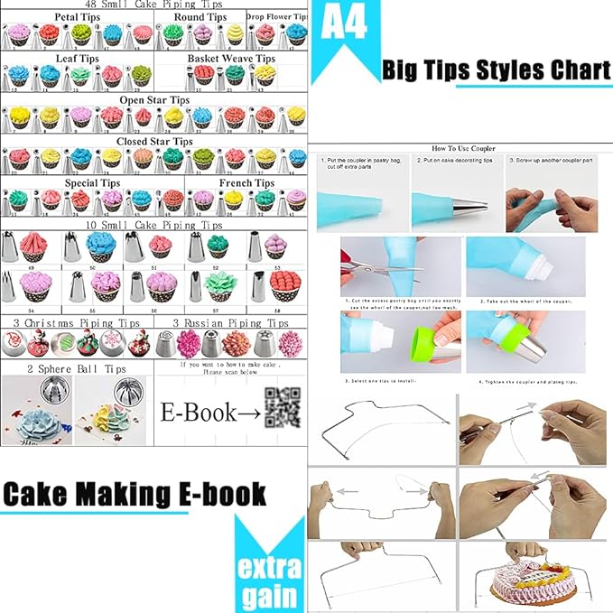 Cake Decorating Kit Cake Decorating Supplies, 515 PCS Baking Supplies Set with 3 Springform Pan Sets, 66 Icing Piping Nozzles, Cake Rotating Turntable, Piping Bags, Birthday Gifts for Mom Wife - Image 7