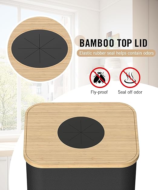 Recycling Bins for Kitchen, 26 Gallon (100L) Recycle Bin with Bamboo lid, Indoor Oxford Fabric Recycling Trash Can with 2pcs Removeable and Reusable Inner Bags for Bottle Can Glass Plastice, Black - Image 7