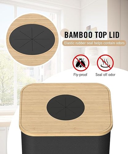 Recycling Bins for Kitchen, 26 Gallon (100L) Recycle Bin with Bamboo lid, Indoor Oxford Fabric Recycling Trash Can with 2pcs Removeable and Reusable Inner Bags for Bottle Can Glass Plastice, Black - Image 7