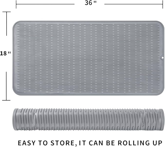 MicoYang Silicone Dish Drying Mat for Multiple Usage,Easy clean,Eco-friendly,Heat-resistant Silicone Mat for Kitchen Counter or Sink,Refrigerator or Drawer Liner Grey 5XL 36inches x 18inches - Image 2