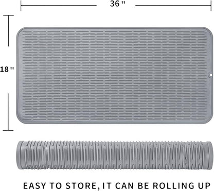 MicoYang Silicone Dish Drying Mat for Multiple Usage,Easy clean,Eco-friendly,Heat-resistant Silicone Mat for Kitchen Counter or Sink,Refrigerator or Drawer Liner Grey 5XL 36inches x 18inches - Image 2