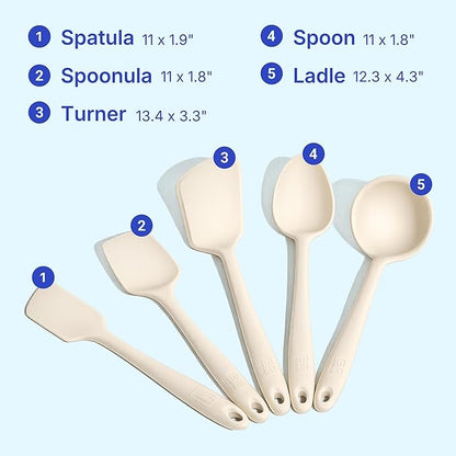 GIR 5-Piece Silicone Kitchen Utensils Set, Non-Toxic Cooking Utensils for Cooking and Baking, Heat Resistant, Food Grade, Dishwasher Safe Rubber Spatula, Ladle, Spoon - Cream - Image 6