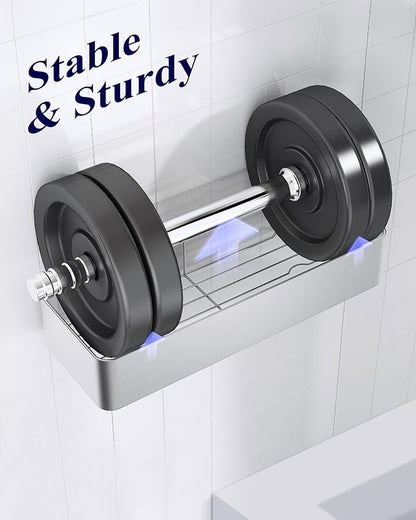 Kitsure Shower Caddy - 2 Pack Adhesive Shower Organizer, Rustproof Metal Shelves, No-Drill Bathroom Organizers and Storage, Silver Grey, Large