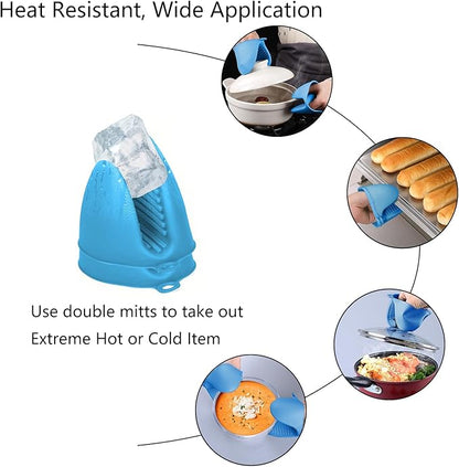 Silicone Oven Mitts Heat Resistant Pot Holder Set for Kitchens, 3 Pair Mini Cute Kitchen Mittens Silicone Pinch Grip, ChufanMomsil Small Short Oven Rubber Gloves for Air Fryer, Baking, Colorful