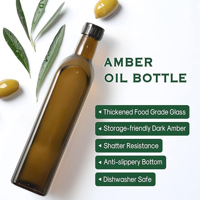 AOZITA 17oz Glass Olive Oil Dispenser - Oil and Vinegar Cruet Bottle with Stainless Steel Pourers - Funnel For Easy Refill - Olive Carafe Decanter for Kitchen - Image 3