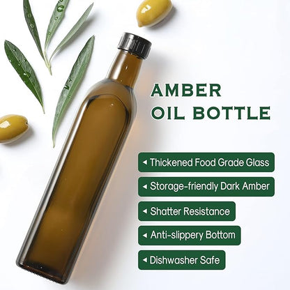 AOZITA 17oz Glass Olive Oil Dispenser - Oil and Vinegar Cruet Bottle with Stainless Steel Pourers - Funnel For Easy Refill - Olive Carafe Decanter for Kitchen - Image 3
