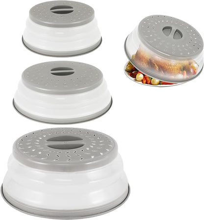 3 Pack Collapsible Microwave Food Covers, Splatter Guard,Vented Microwave Lid for Food, BPA free TPR, Dishwasher safe,Gray，Large, Medium, Small by RUNZI