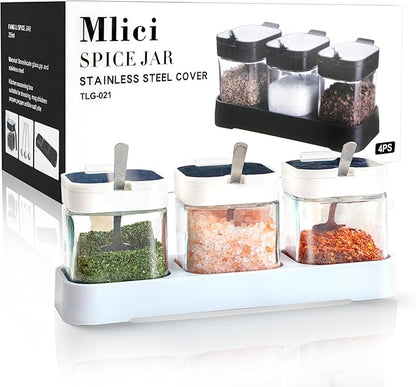 Mlici 8.6 oz Condiments Container Seasoning Jars, Kitchen Spicy Jars with Lids and Spoons, Tea Coffee Sugar Canisters Glass Spice Box, Set of 3, Containers, White - Image 7