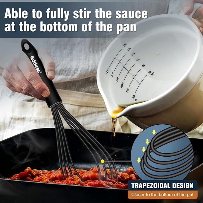 Flat Whisk, EDDEAS Silicone Gravy Whisk for Cooking, Beating, Stirring Gravy and Eggs - Image 7