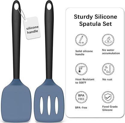 Coukre 2 Pack Silicone Spatula Set, High Heat Resistant, BPA Free Kitchen Spatula, Solid & Slotted Turner for Non-Stick Pans, Sautéing, and Flipping (2, DarkBlueBlack) - Image 3