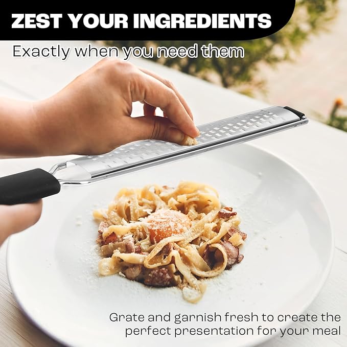 Zester Grater with Protective Cover – Fine Stainless Steel Lemon Zester cheese shredder for Kitchen, Ideal for parmesan, Garlic, Nutmeg, Chocolate, Fruits, Vegetables – Black - Image 6