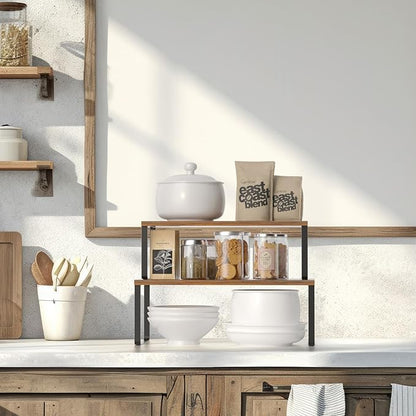 NEX Kitchen Cabinet and Counter Shelf Organizer, Stackable & Expandable, Set of 4, Black and Rustic Brown - 7.7 x 15.6 x 6.2'' - Image 6