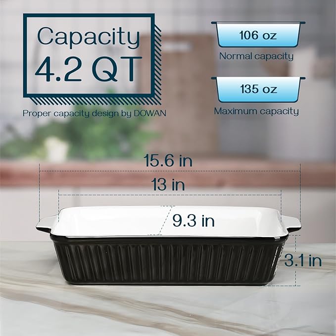 DOWAN 9x13-Inch Casserole Dishes for Oven, Ceramic Baking Dish, Large Lasagna Pan Deep, 4.2 Quarts Baking Pan with Handles, for Casserole, Bakeware, Lasagna, Home Kitchen Gift, Black - Image 2