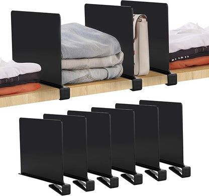 JOY DECOR 6 Pack Acrylic Matte Black Shelf Dividers for Closets Organizer and Storage Adjustable Vertical Wood Shelf Closet Separators for Clothes,Book,Bags in Bedroom and Kitchen by JOY+DECOR