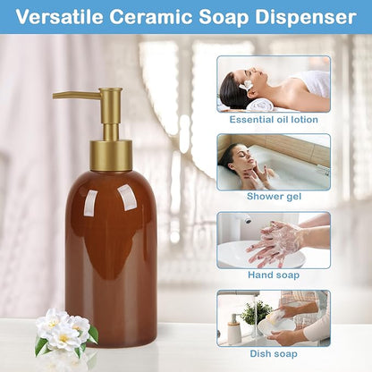 Natheeph 14OZ Ceramic Soap Dispenser Ceramic Soap Pump Dispenser Can Fill Liquid for Bathroom/Kitchen (Amber) - Image 6