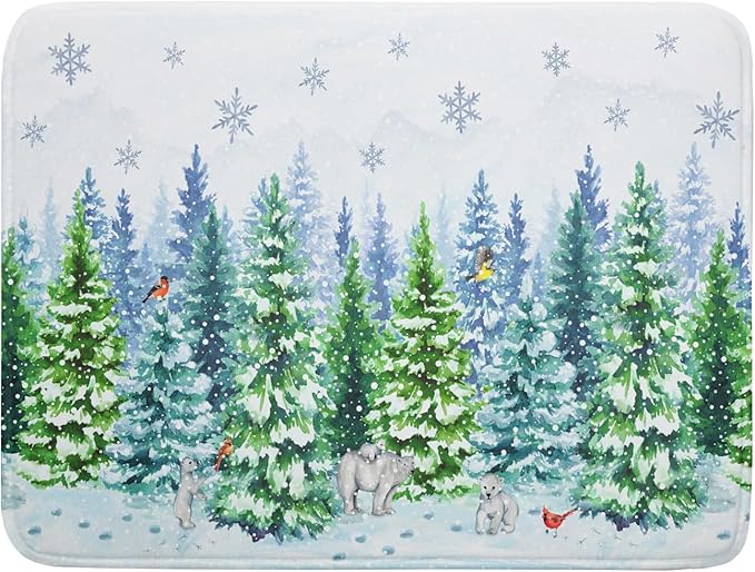 Winter Bear Bird Dish Drying Mat - Welcome Christmas Snowflake Drying Pad for Counter Forest Wildlife Dish Drainer Mat Cabin Animal Kitchen Accessories 18 x 24 Inch by Giwawa