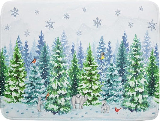 Winter Bear Bird Dish Drying Mat - Welcome Christmas Snowflake Drying Pad for Counter Forest Wildlife Dish Drainer Mat Cabin Animal Kitchen Accessories 18 x 24 Inch by Giwawa