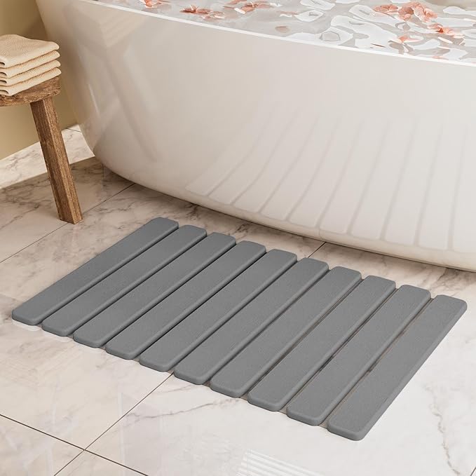 Foldable Stone Bath Mat, Quick Dry Stone Drying Mats for Bathroom, Super Absorbent Bath Mat, Non Slip, Large Diatomaceous Earth Dish Drying Mats for Kitchen Counter 23.5 x 15.4in, Dark Gray by SummerKiss