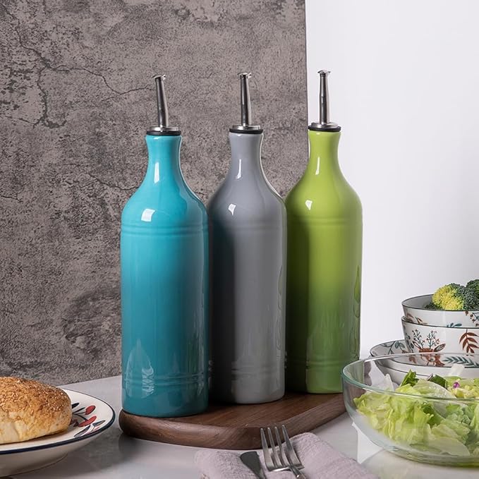 Sweejar Large Ceramic Olive Oil Dispenser Bottle, Opaque Oil Cruet Protects to Reduce Oxidation, Suitable for Storage Vinegar, Soy Sauce & Other Liquids, Pack of 1, 24 Fl Oz(Gray) - Image 4