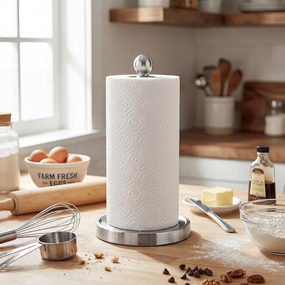 theaoo Paper Towel Holder Countertop, One-Handed Tear Paper Towel Stand Dispenser with Damping Function for Kitchen Bathroom, Stainless Steel Paper Towel Holder with Weighted Non-slip Base (1, Silver) - Image 8