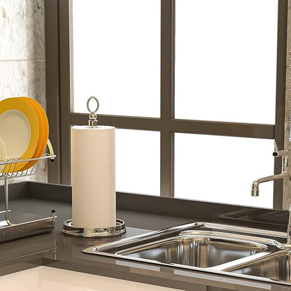 KASUNTO Paper Towel Holder With Heavy Weighted Base - Steel Countertop Stand for Kitchen, Bars & Dining Tables - Fits Standard & Jumbo Rolls - Brushed Nickel