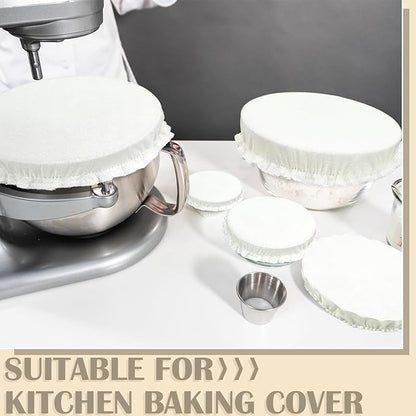 Patelai 10 Pcs Bowl Covers Reusable in 5 Size Stretch Cloth Fabric Elastic Food Storage Bowl Covers Bread Sourdough Lids for Proofing Food Fruits Leftover(White,Ivory Style) - Image 3