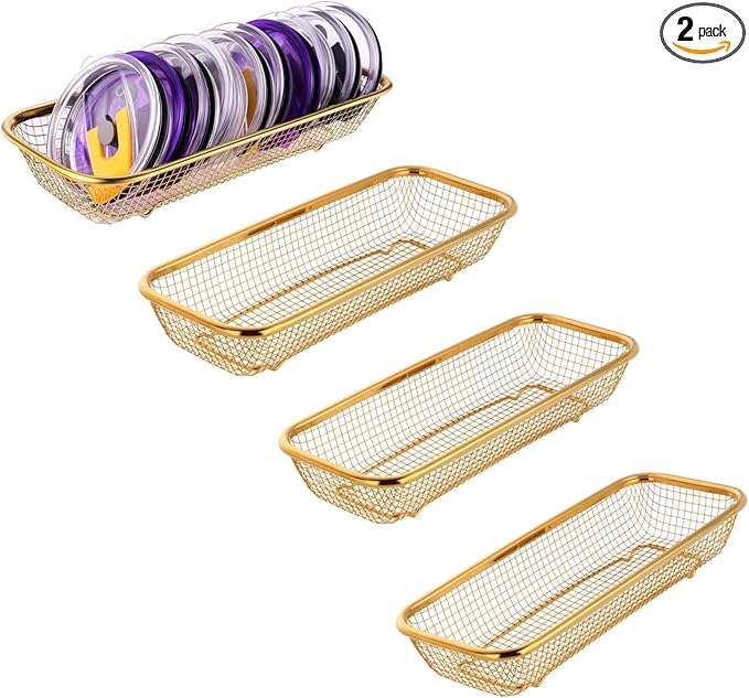 4Pack Stainless Steel Tumbler Cup Lid Organizer Inside Cabinet, Mason Jar Lid Holder, Rectangular Basket for Storage of Silverware, Chopsticks, straws and Utensils, Gold by YokuMade