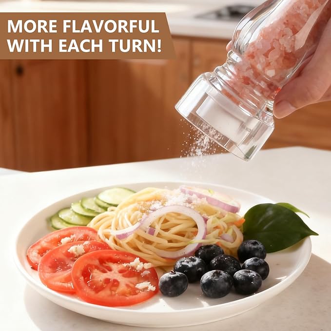 LHS Pepper Mill Grinder Set, 2Pcs Salt Grinder Peppercorn Grinders with Adjustable Coarseness-Clear - Image 7