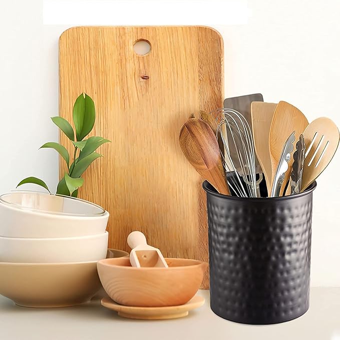 Monarch Abode Kitchen Utensil Holder – Hand Hammered Metal Black Utensil Holder, Decorative Utensil Crock for Kitchen Counter, Cooking Tool and Spatula Holder for Countertop, Caddy Organizer - Image 4