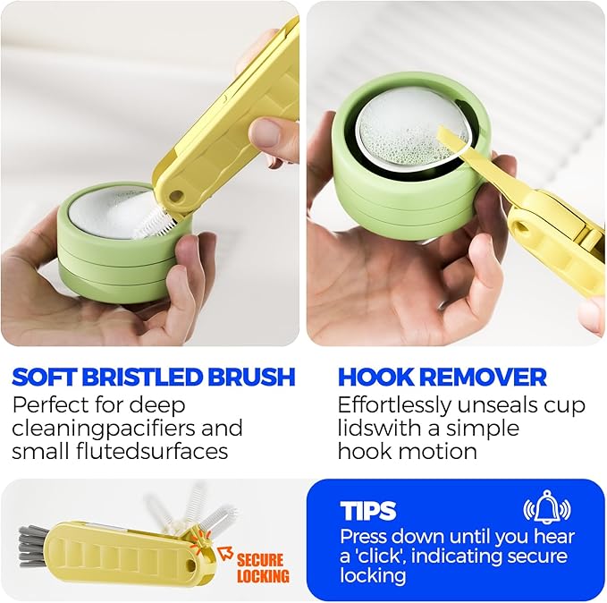 6 Pack Holikme 4 in 1 Cup Lid Cleaning Brush Set with 3 Straws, Multifunctional Bottle Brush, Silicone Cup Lid Gap Cleaner, Durable Bristle Crevice Cleaning Brush, Yellow - Image 4
