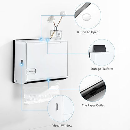 Paper Towel Dispenser for Home Bathroom: Modunful White ABS Multifold Paper Holder with Viewing Window & No-Drill Installation - Image 4