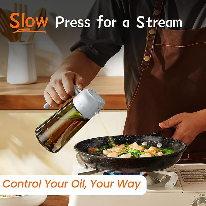 TrendPlain - Original 16oz/470ml Olive Oil Dispenser Bottle for Kitchen Gadgets and Air Fryer Accessories - Olive Oil Sprayer for Cooking w/Stickers - Ash - Image 4