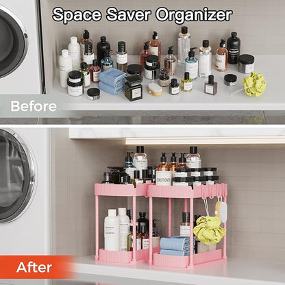 Ukeetap 2 Pack Multi-Purpose Pull-Out Storage Organizers, Under Sink & Cabinet Organizers, 12.8 Inch Pink - Image 5